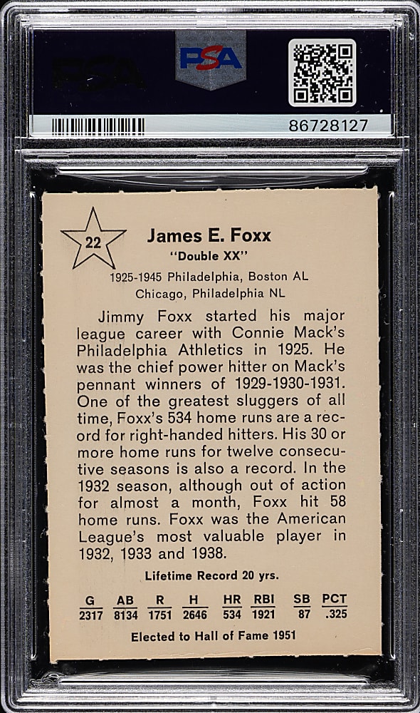 1961 Golden Press #22 Jimmy Foxx PSA NM-MT 8