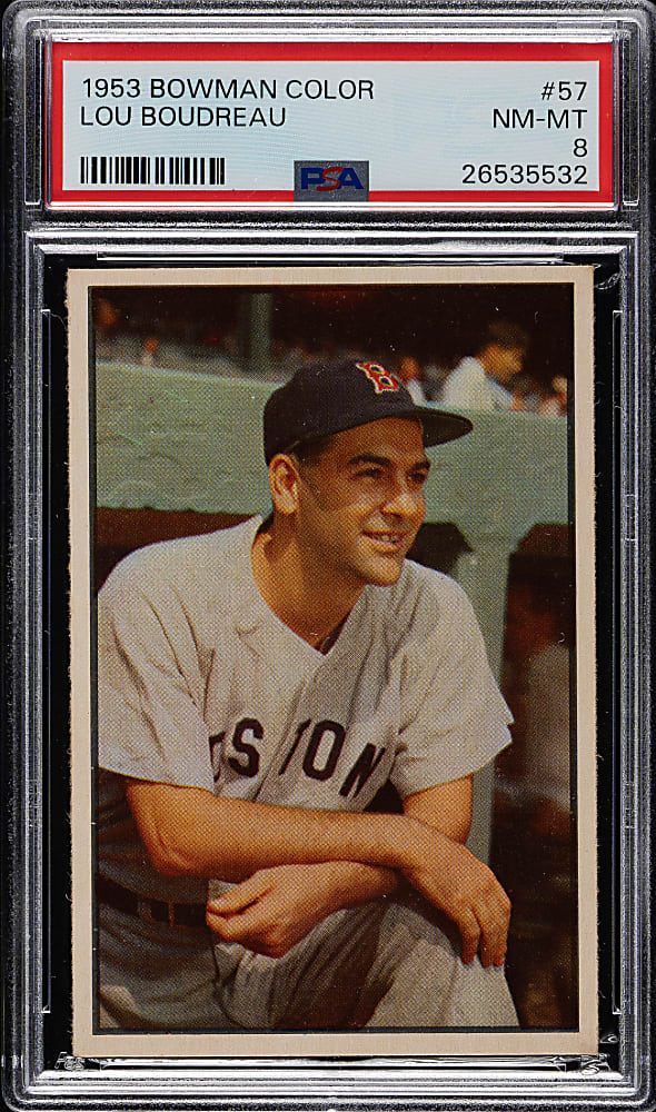 1953 Bowman Color #57 Lou Boudreau PSA NM-MT 8