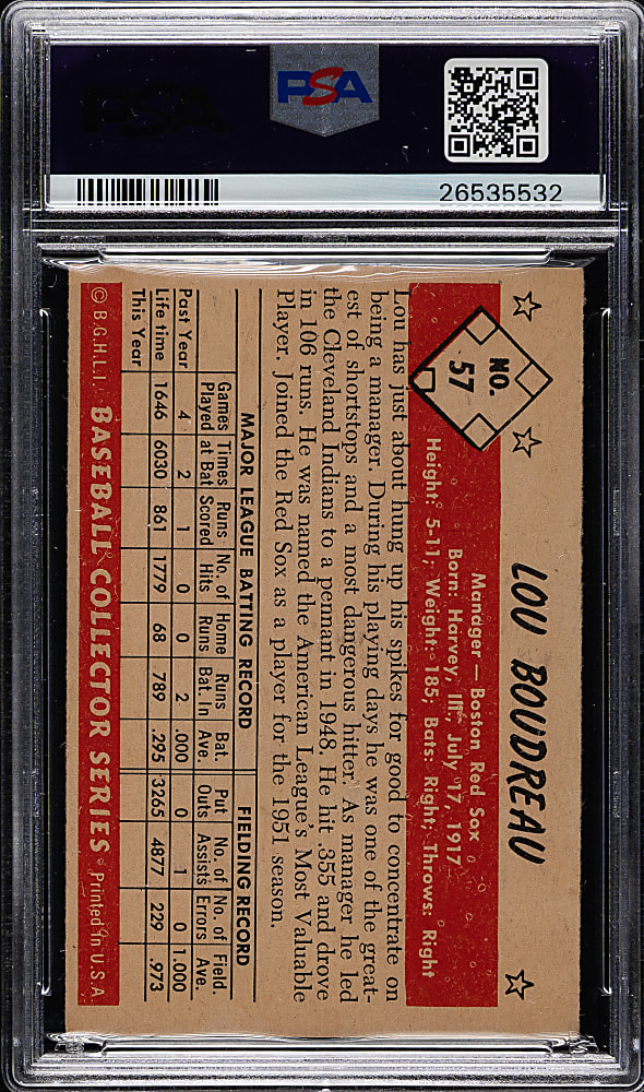 1953 Bowman Color #57 Lou Boudreau PSA NM-MT 8