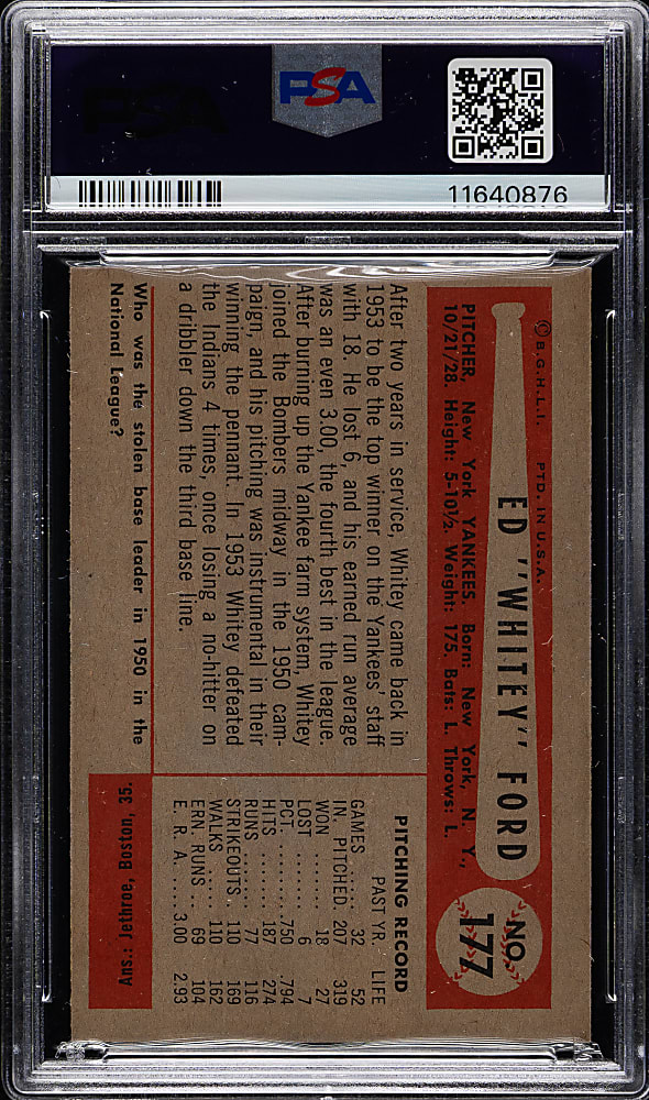 1954 Bowman #177 Whitey Ford PSA NM-MT 8