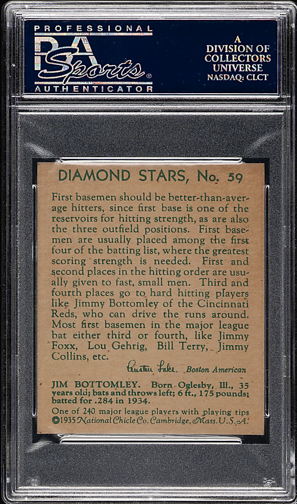 1934-1936 R327 Diamond Stars #59 Jim Bottomley PSA EX-MT+ 6.5
