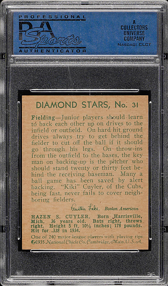 1934-1936 R327 Diamond Stars #31 Kiki Cuyler (1935 Green Back) PSA NM 7