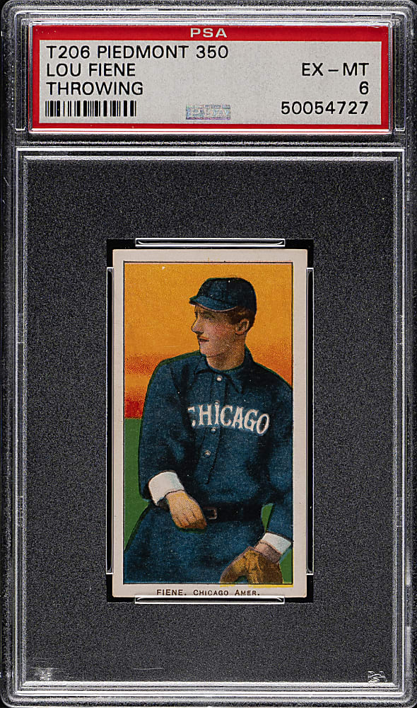 1909-1911 T206 White Border Lou Fiene Throwing PSA EX-MT 6