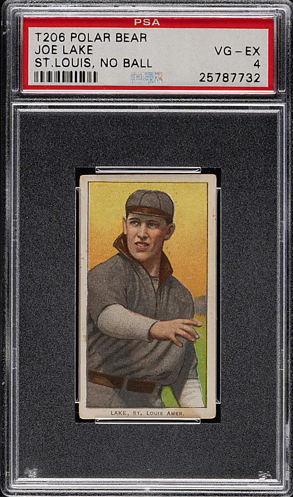 1909-1911 T206 White Border Joe Lake St. Louis, No Ball in Hand PSA VG-EX 4 - Polar Bear Back