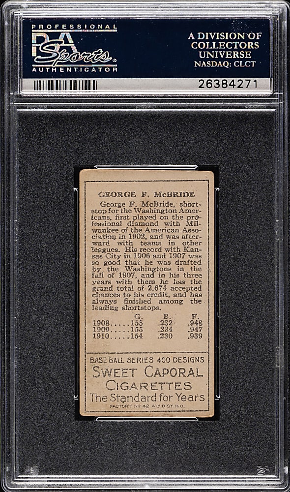 1911 T205 Gold Border George McBride PSA VG-EX 4