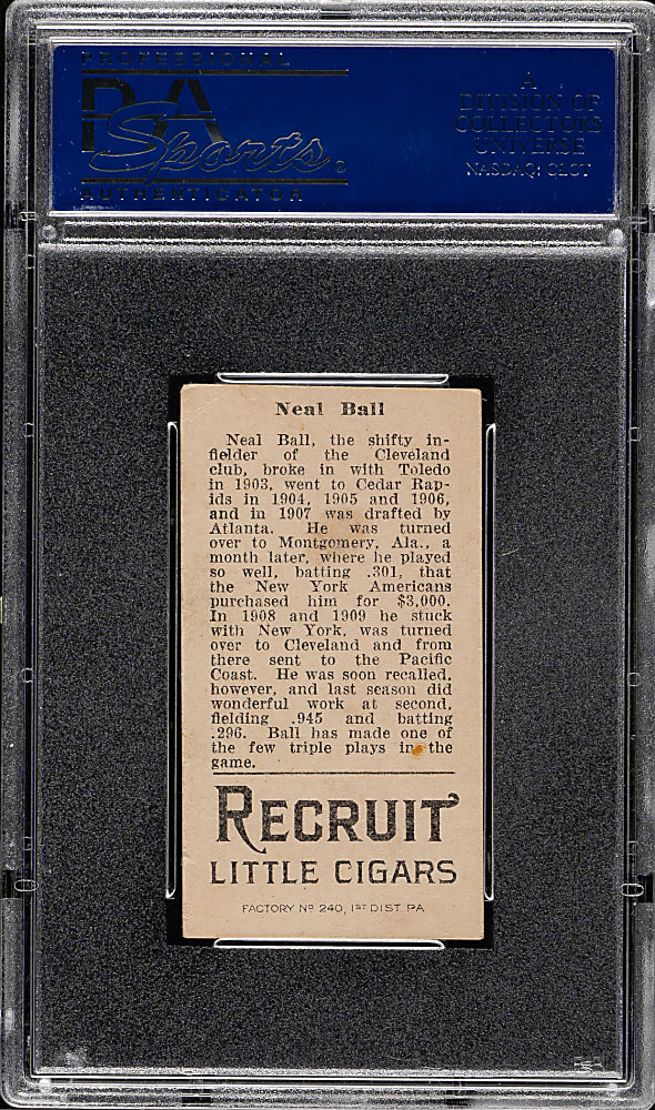 1912 T207 Brown Background Neal Ball PSA VG 3