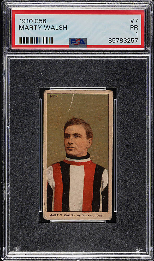 1910-1911 C56 Imperial Tobacco Hockey #7 Marty Walsh Rookie PSA POOR 1