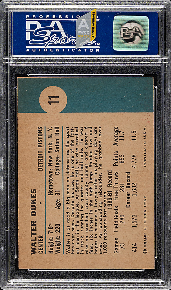 1961-1962 Fleer Basketball #11 Walter Dukes PSA NM-MT 8