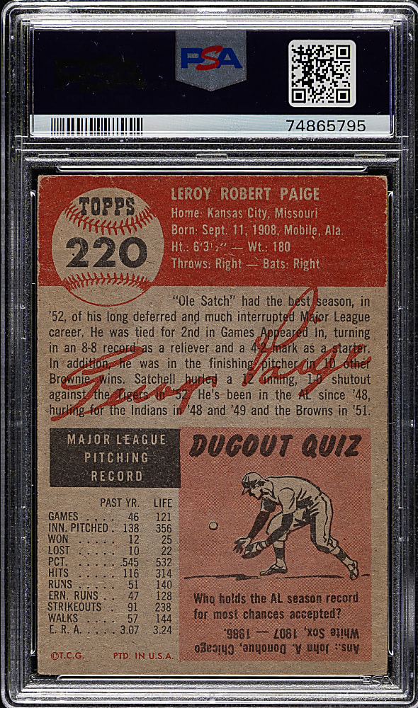 1953 Topps #220 Satchel Paige PSA VG 3