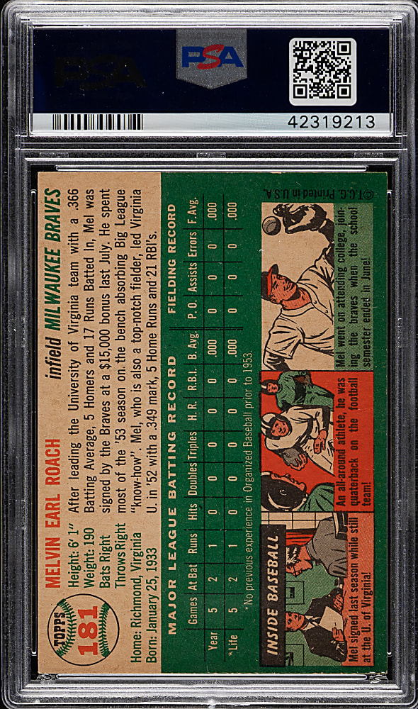 1954 Topps #181 Mel Roach PSA NM-MT+ 8.5