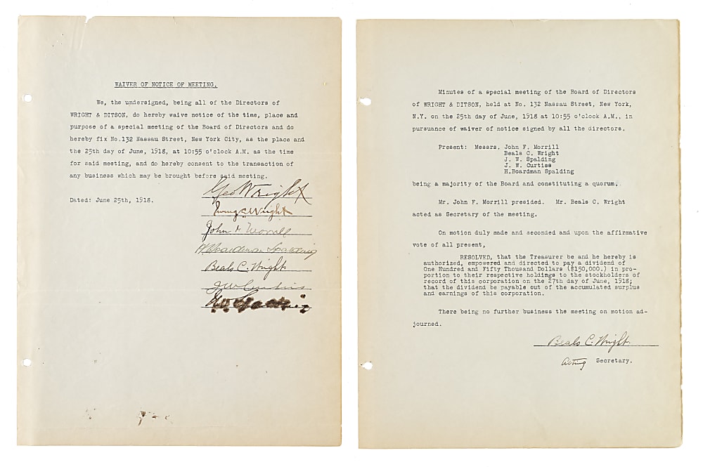 1918 George Wright Signed Wright & Ditson Document - PSA/DNA