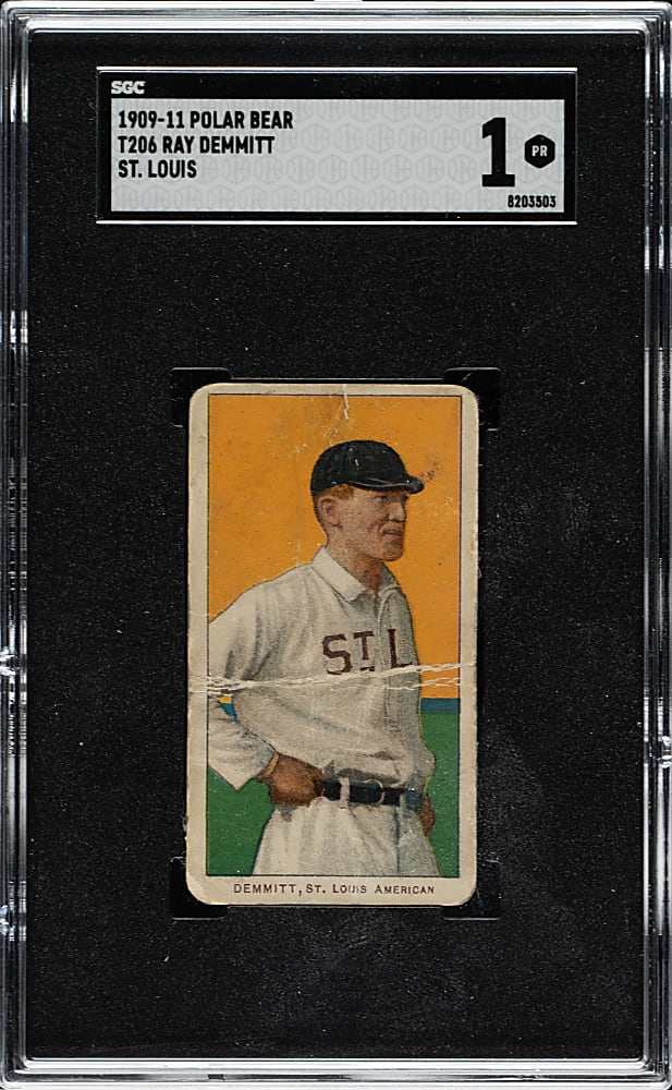 1909-1911 T206 White Border Ray Demmitt St. Louis Variation SGC POOR 1 - Polar Bear Back