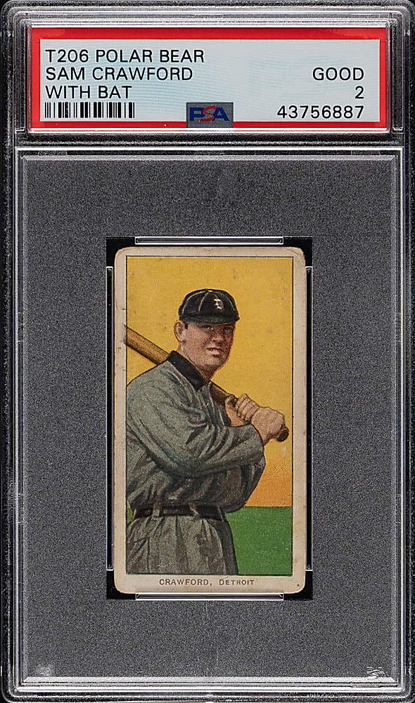 1909-1911 T206 White Border Sam Crawford with Bat PSA GOOD 2 - Polar Bear Back
