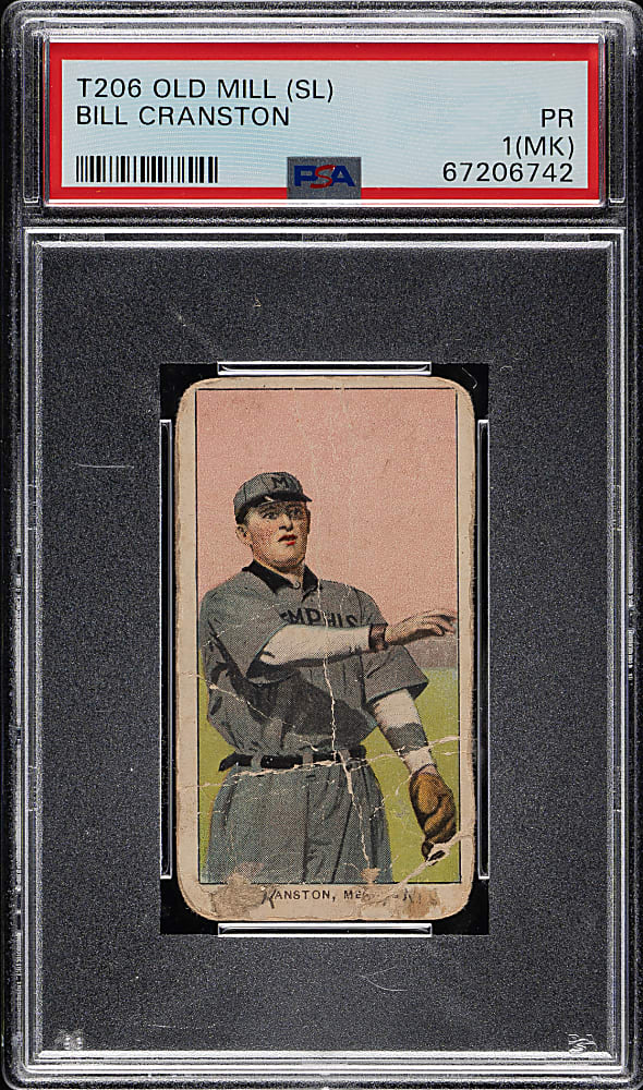 1909-1911 T206 White Border Bill Cranston Southern Leaguer PSA POOR 1 (MK) - Old Mill Back