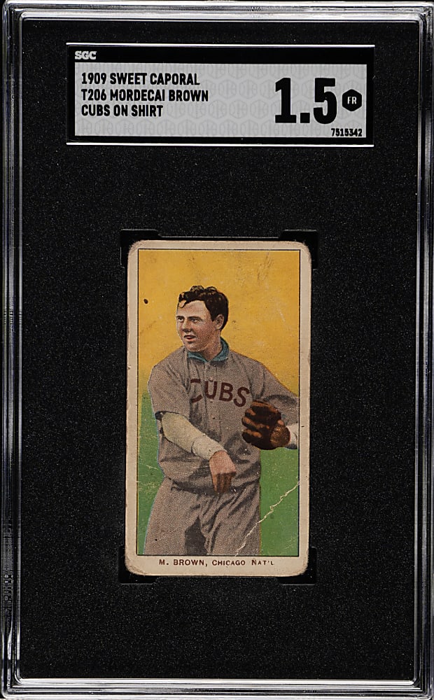 1909-1911 T206 White Border Mordecai Brown Cubs on Shirt SGC FAIR 1.5
