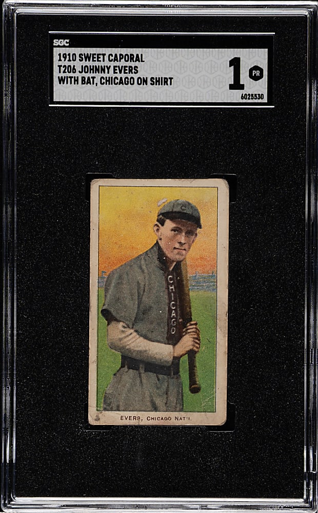 1909-1911 T206 White Border Johnny Evers with Bat, Chicago on Shirt SGC POOR 1