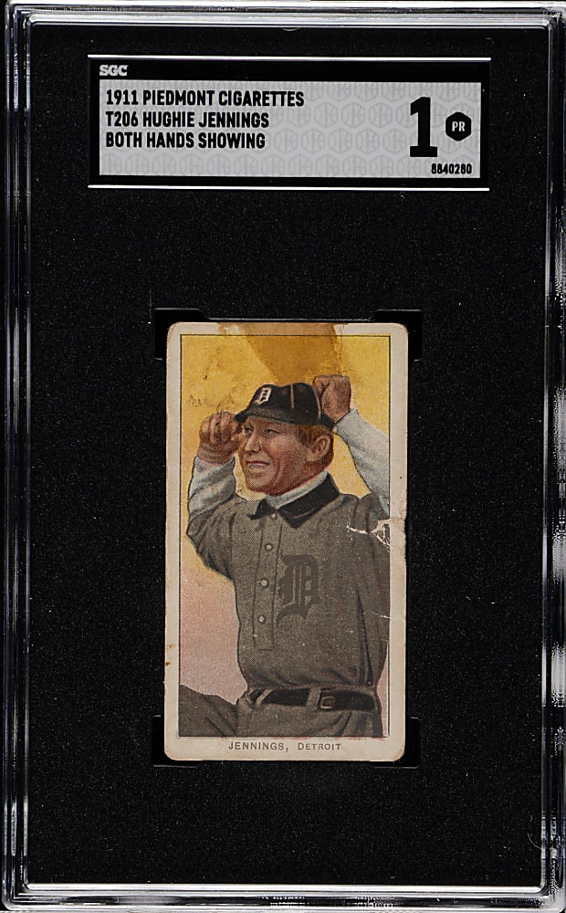 1909-1911 T206 White Border Hughie Jennings Both Hands Showing SGC POOR 1