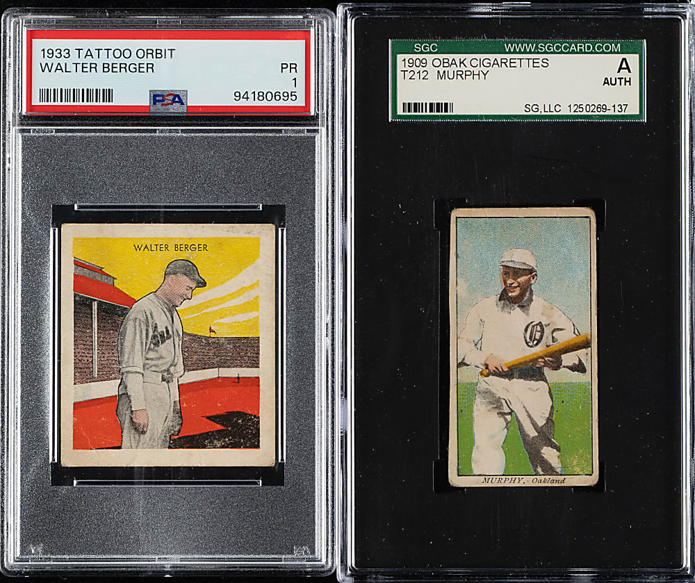 1909 and 1933 T212 Obak Cigarettes and R305 Tattoo Orbit PSA- and SGC-Graded Pair