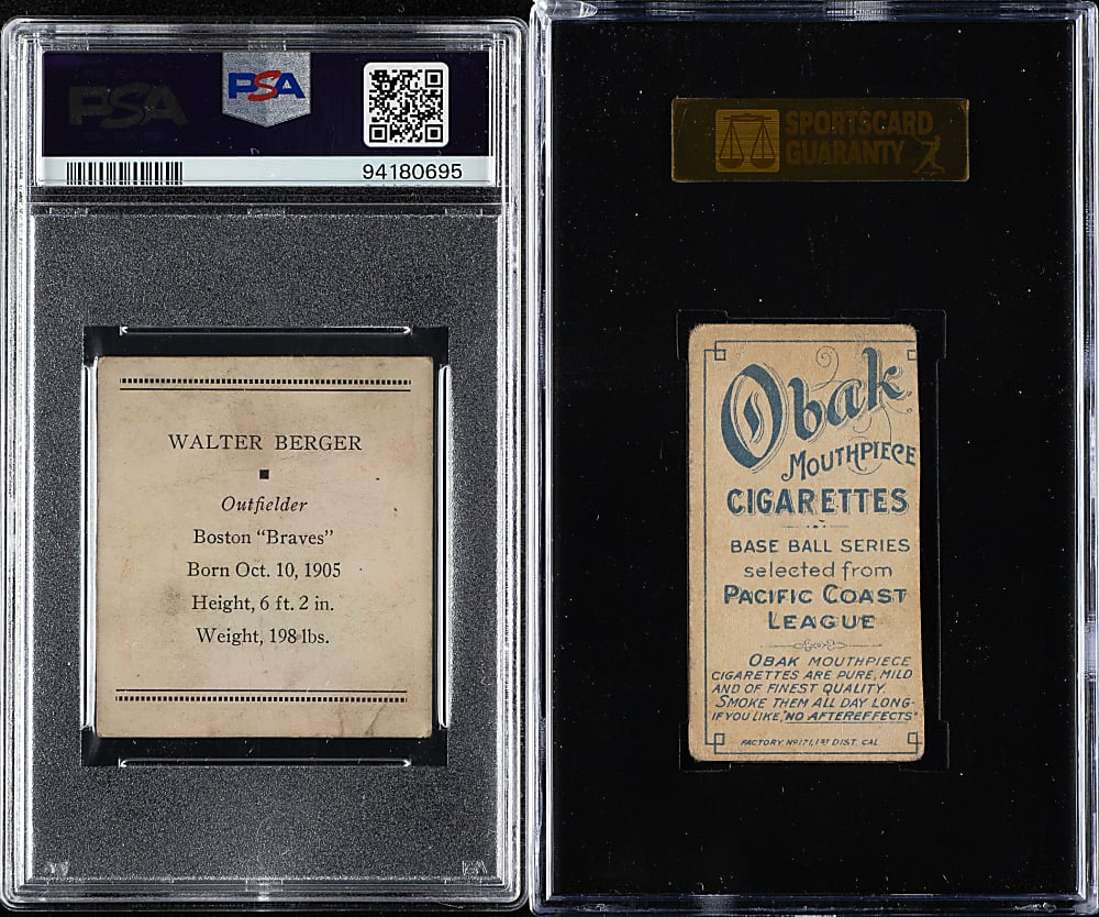 1909 and 1933 T212 Obak Cigarettes and R305 Tattoo Orbit PSA- and SGC-Graded Pair