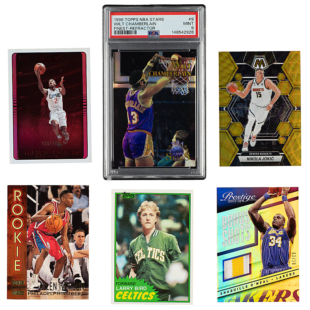 1975 to 2025 Topps, Star, Fleer, and Panini Basketball Hall of Fame and Stars Collection (16) Including Bird, Kareem, Lebron, and Gilgeous-Alexander and Iverson Rookies