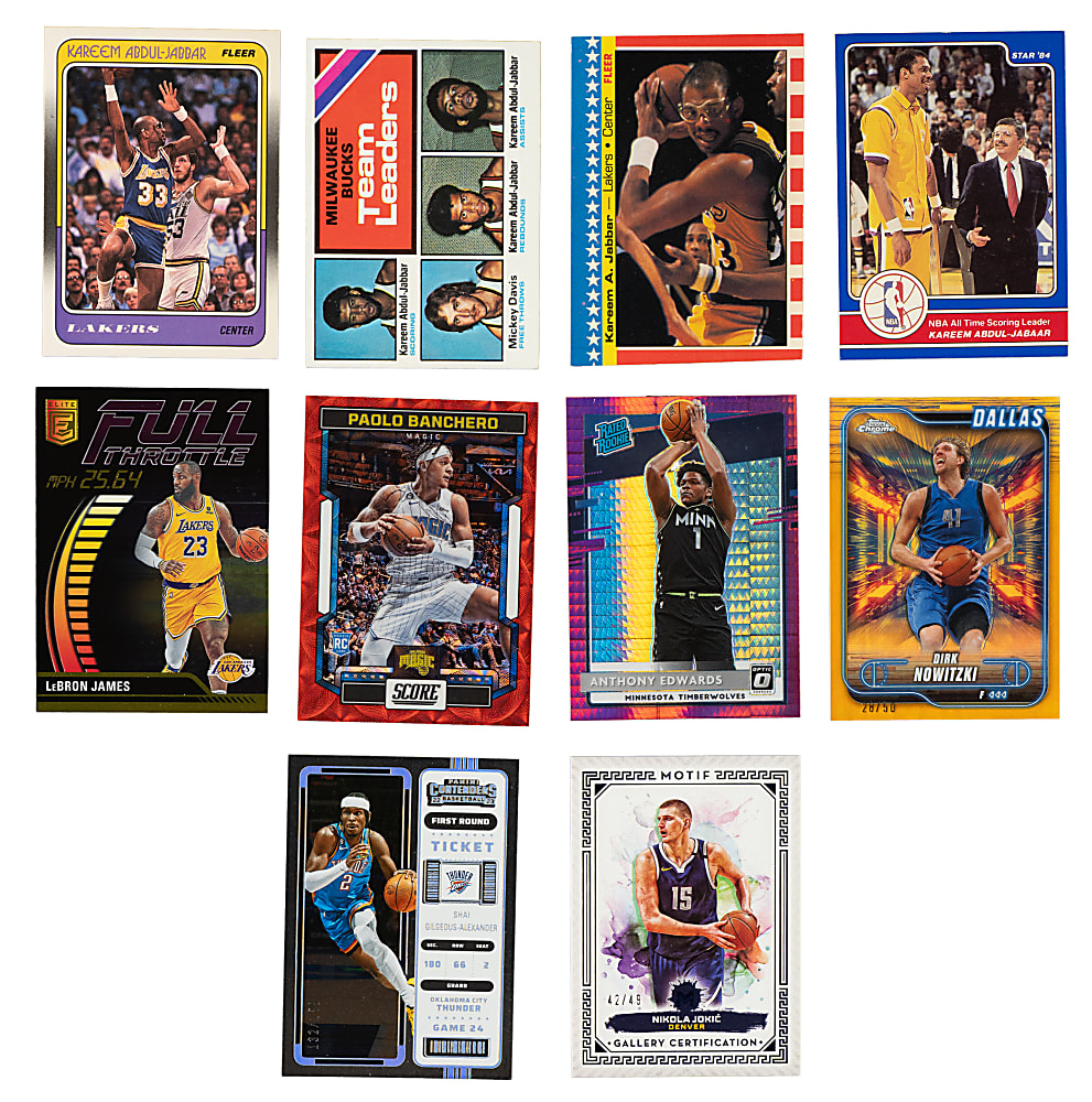 1975 to 2025 Topps, Star, Fleer, and Panini Basketball Hall of Fame and Stars Collection (16) Including Bird, Kareem, Lebron, and Gilgeous-Alexander and Iverson Rookies