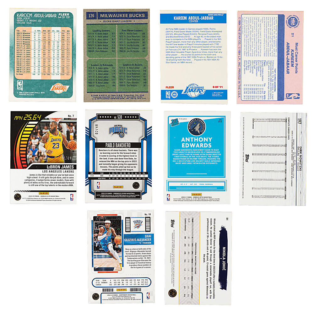 1975 to 2025 Topps, Star, Fleer, and Panini Basketball Hall of Fame and Stars Collection (16) Including Bird, Kareem, Lebron, and Gilgeous-Alexander and Iverson Rookies