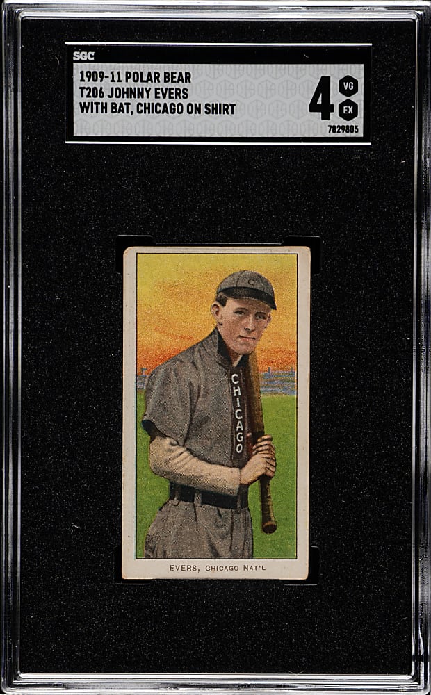 1909-1911 T206 White Border Johnny Evers with Bat, Chicago on Shirt SGC VG/EX 4 - Polar Bear Back