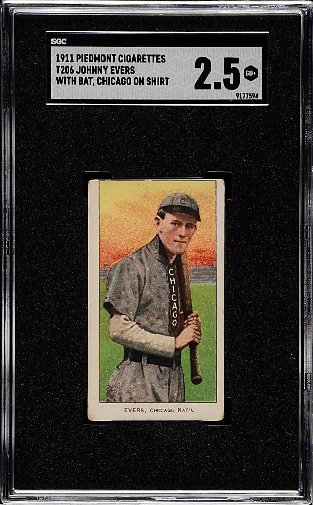 1909-1911 T206 White Border Johnny Evers with Bat, Chicago on Shirt SGC GOOD+ 2.5