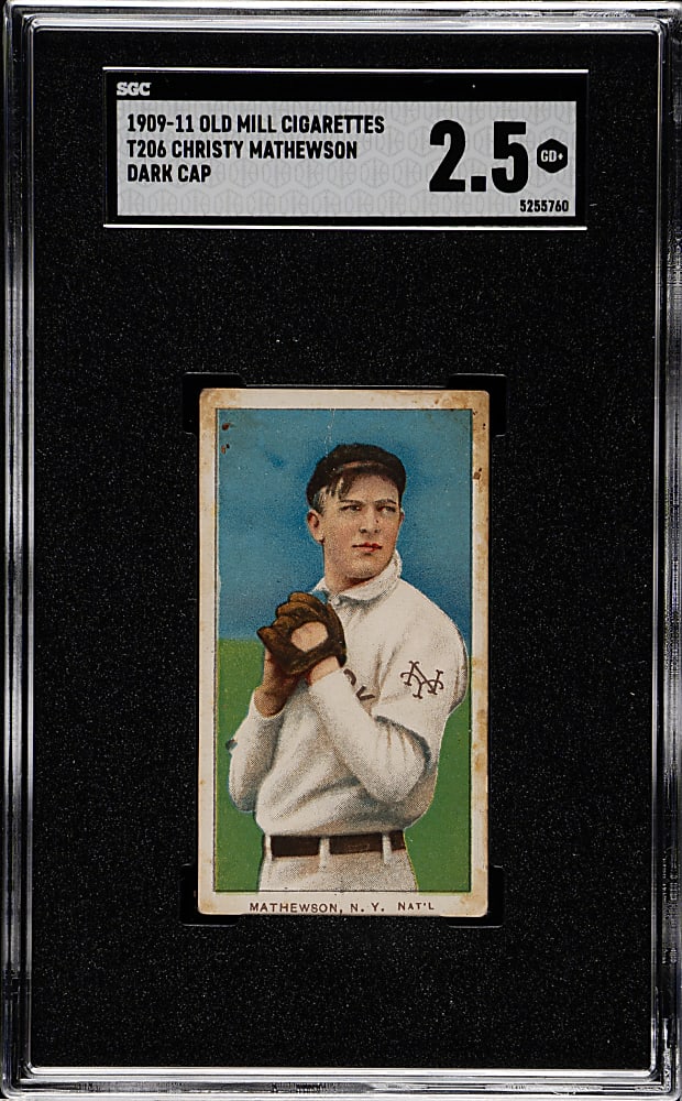 1909-1911 T206 White Border Christy Mathewson Dark Cap SGC GOOD+ 2.5 - Old Mill Back
