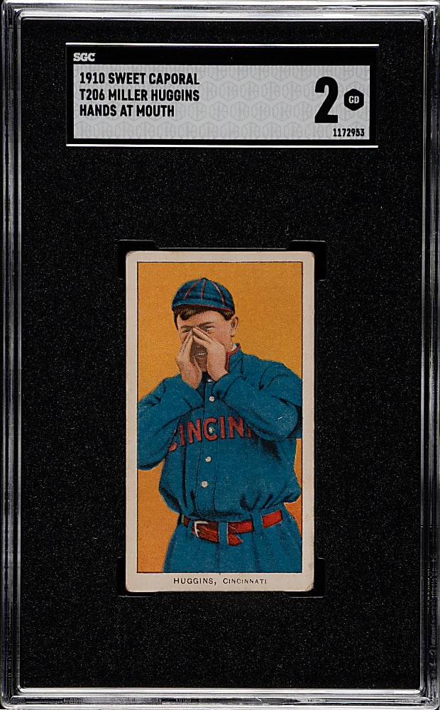 1909-1911 T206 White Border Miller Huggins Hands At Mouth SGC GOOD 2