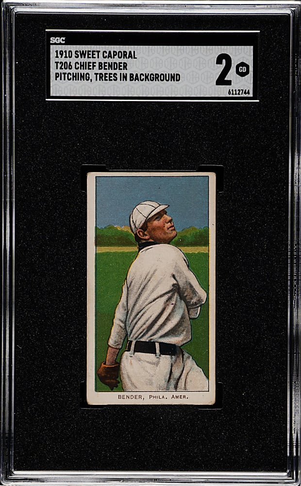 1909-1911 T206 White Border Chief Bender Pitching Trees in Background SGC GOOD 2