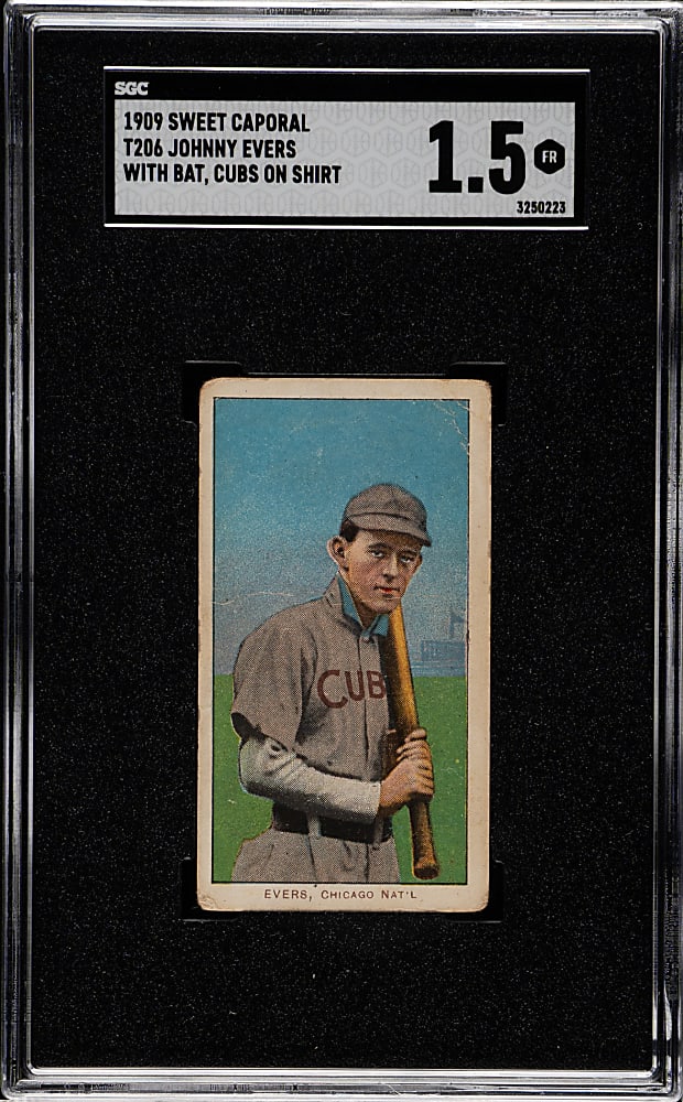 1909-1911 T206 White Border Johnny Evers with Bat, Cubs on Shirt SGC FAIR 1.5