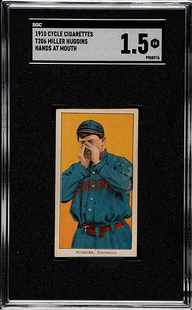 1909-1911 T206 White Border Miller Huggins Hands At Mouth SGC FAIR 1.5 - Cycle 350 Back