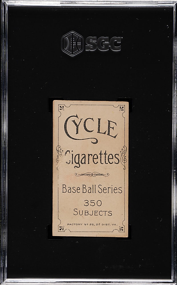 1909-1911 T206 White Border Miller Huggins Hands At Mouth SGC FAIR 1.5 - Cycle 350 Back
