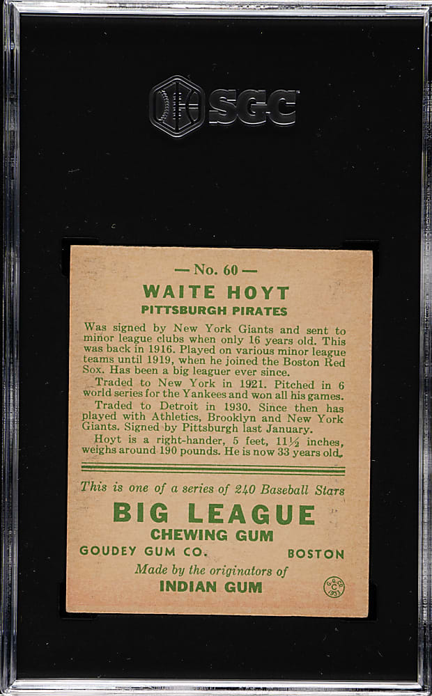 1933 R319 Goudey #60 Waite Hoyt SGC VG/EX+ 4.5