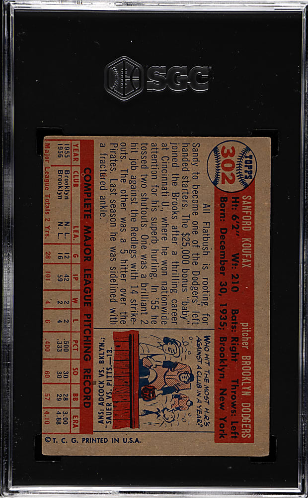 1957 Topps #302 Sandy Koufax SGC VG/EX+ 4.5