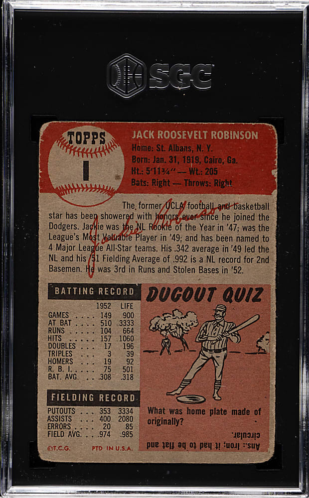 1953 Topps #1 Jackie Robinson SGC FAIR 1.5
