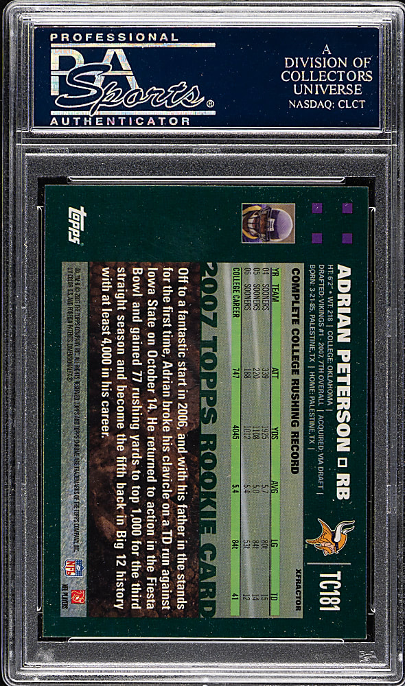 2007 Topps Chrome Football #TC181 Adrian Peterson Rookie XFractor PSA GEM MINT 10
