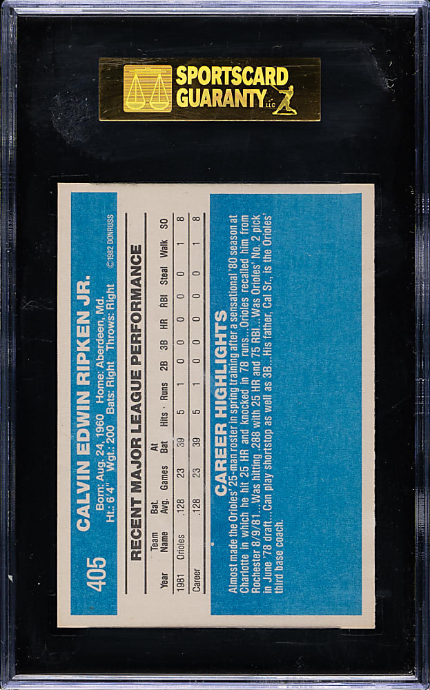 1982 Donruss #405 Cal Ripken Jr. Rookie SGC NM/MT 88