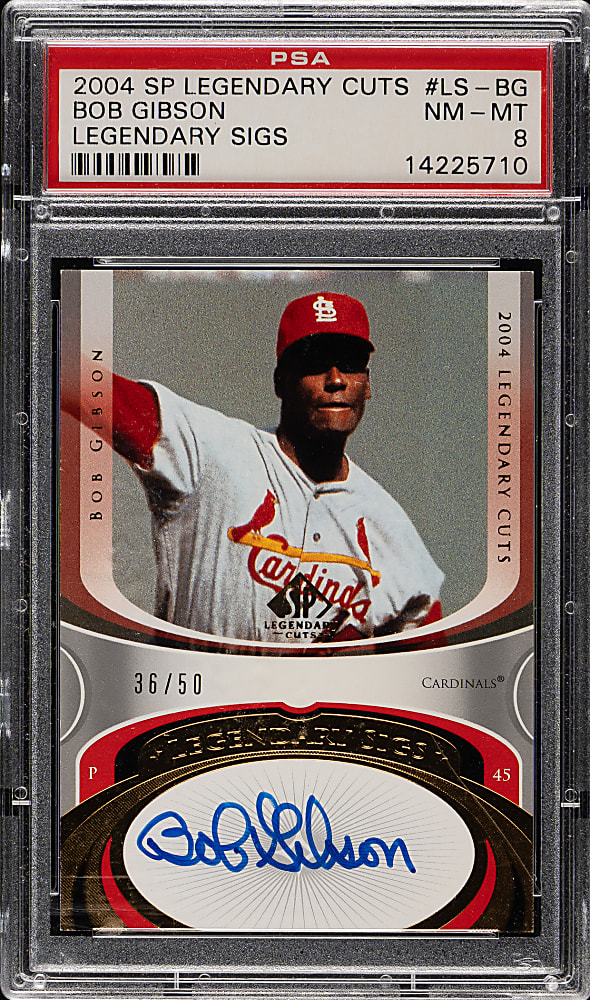 2004 Upper Deck SP Legendary Cuts Legendary Signatures #LS-BG Bob Gibson #36/50 PSA NM-MT 8