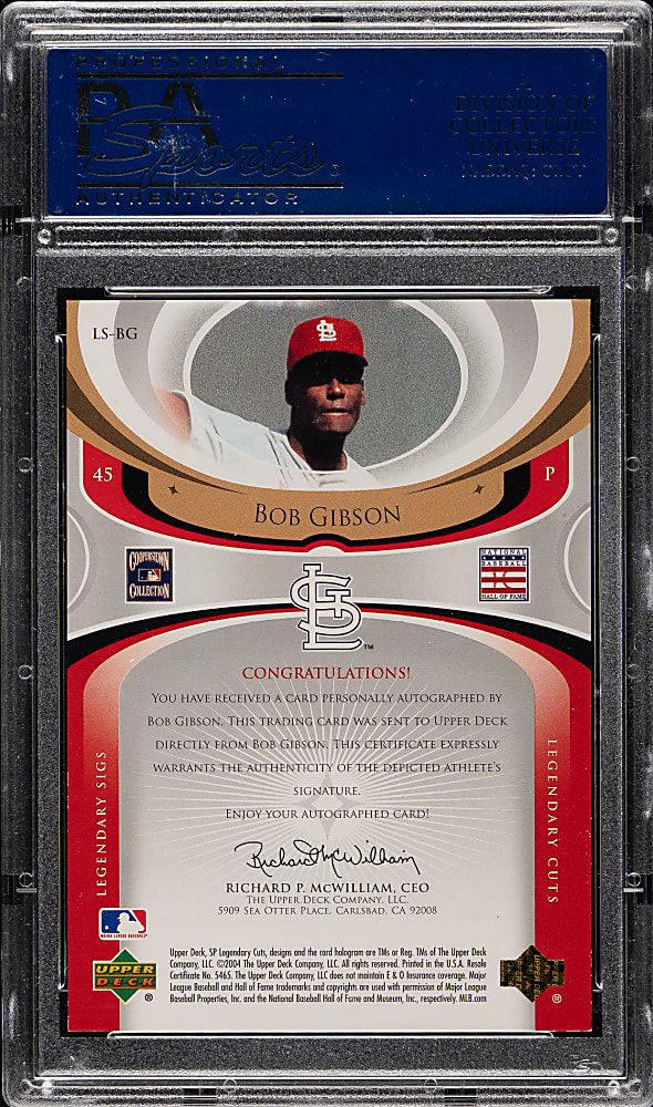2004 Upper Deck SP Legendary Cuts Legendary Signatures #LS-BG Bob Gibson #36/50 PSA NM-MT 8