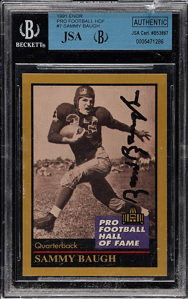 Signed 1991 Enor Pro Football Hall of Fame #7 Sammy Baugh - Beckett/JSA