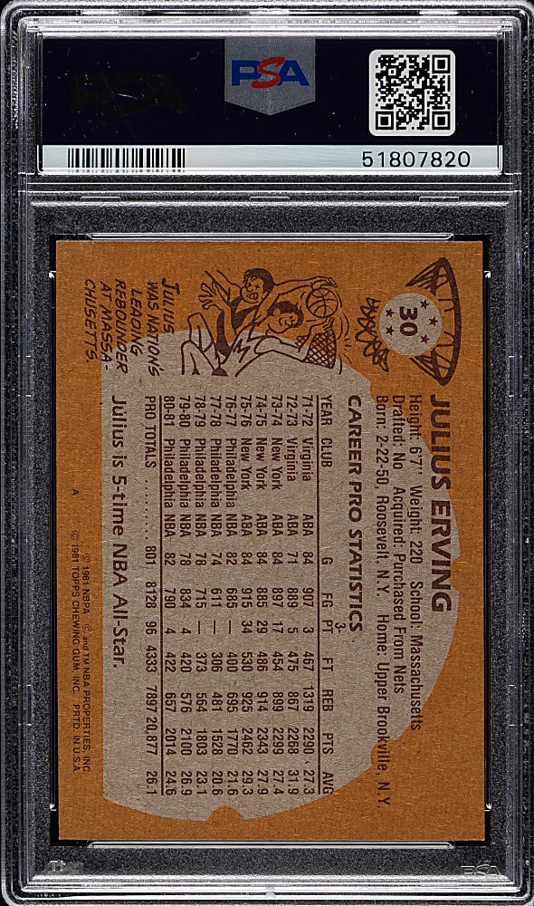 1981-1982 Topps Basketball #30 Julius Erving PSA NM-MT 8