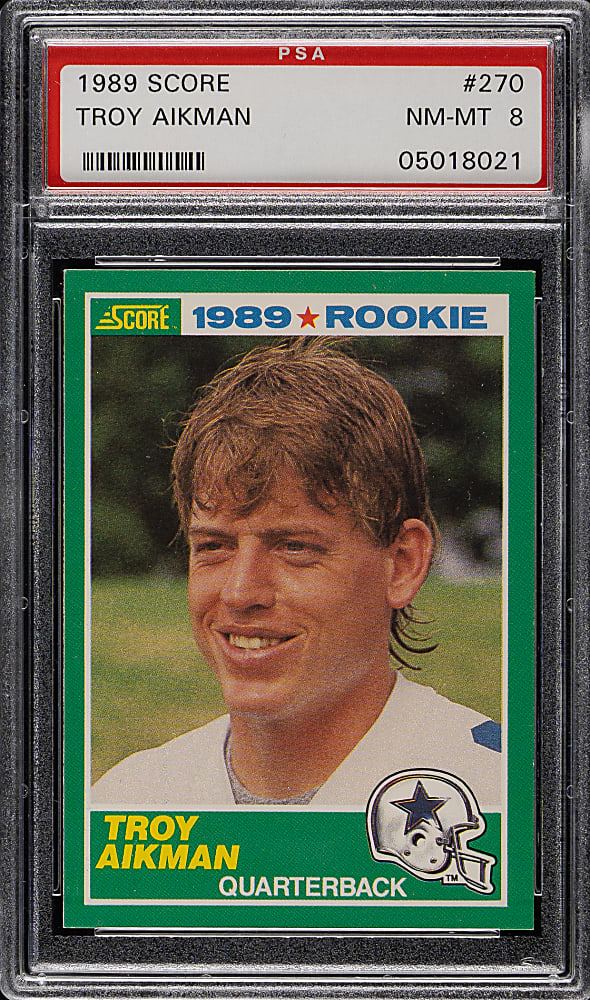 1989 Score Football #270 Troy Aikman Rookie PSA NM-MT 8