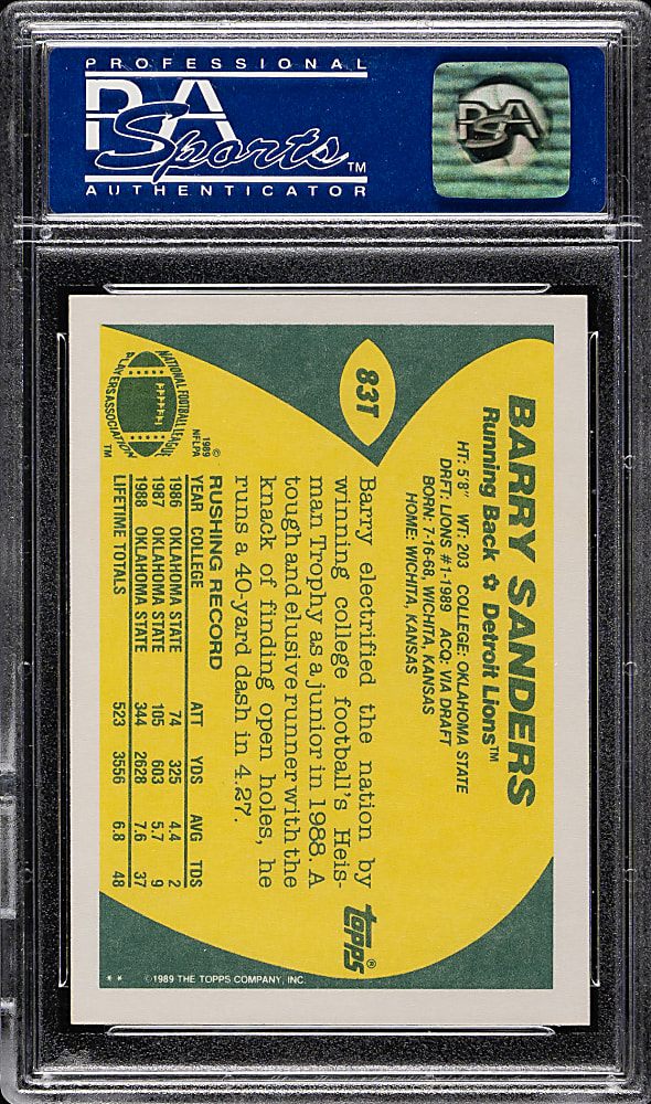 1989 Topps Traded Football #83T Barry Sanders Rookie PSA MINT 9
