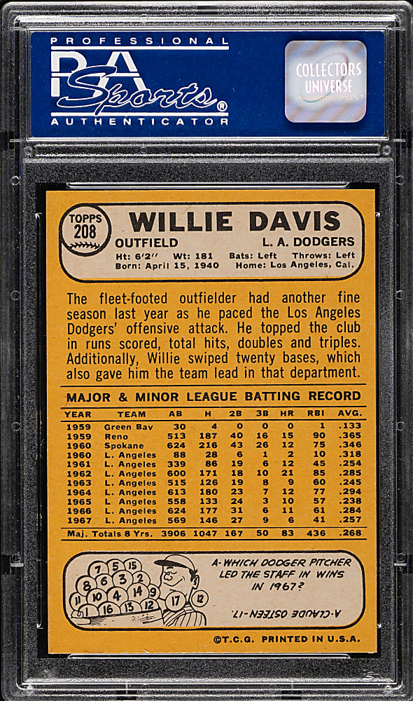 1968 Topps #208 Willie Davis PSA MINT 9
