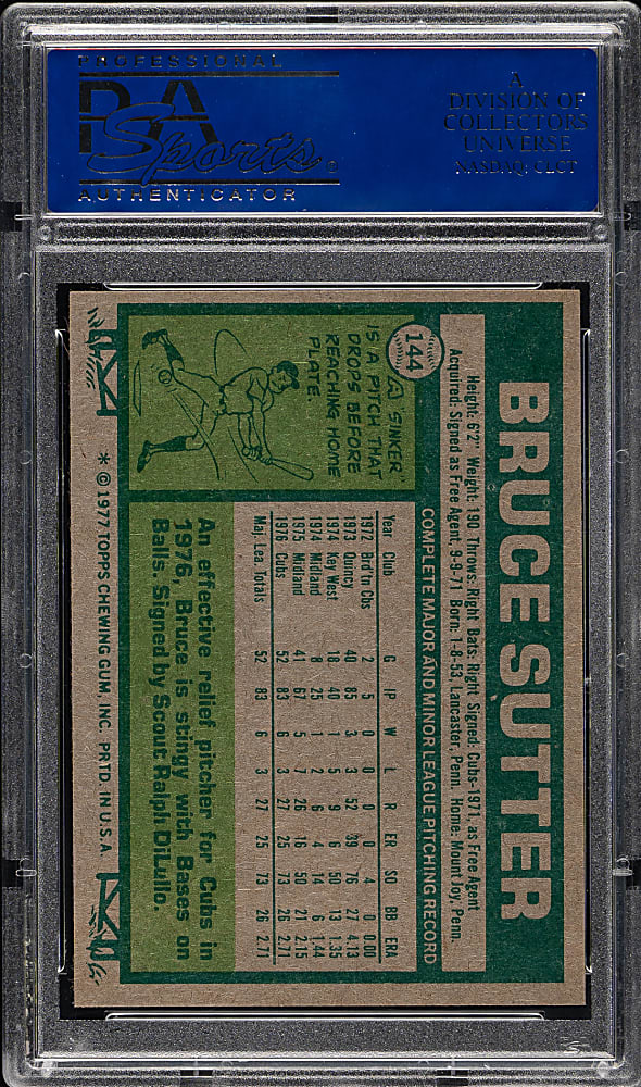 1977 Topps #144 Bruce Sutter Rookie PSA MINT 9