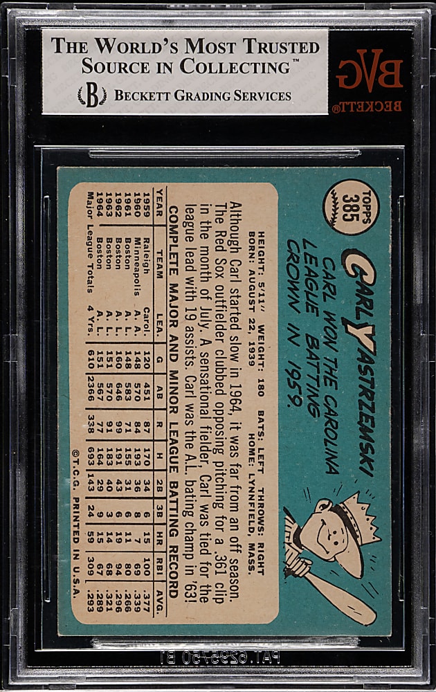 1965 Topps #385 Carl Yastrzemski BVG EX-MT+ 6.5