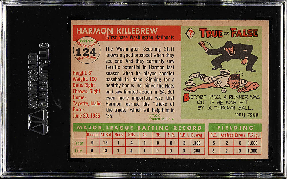 1955 Topps #124 Harmon Killebrew Rookie SGC VG/EX 50