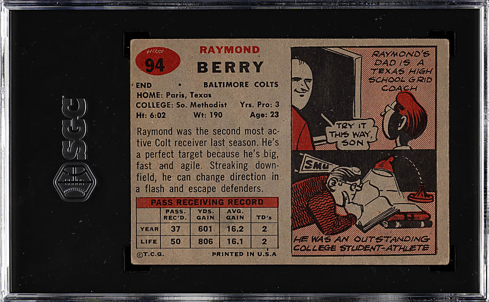 1957 Topps Football #94 Raymond Berry Rookie SGC GOOD 2